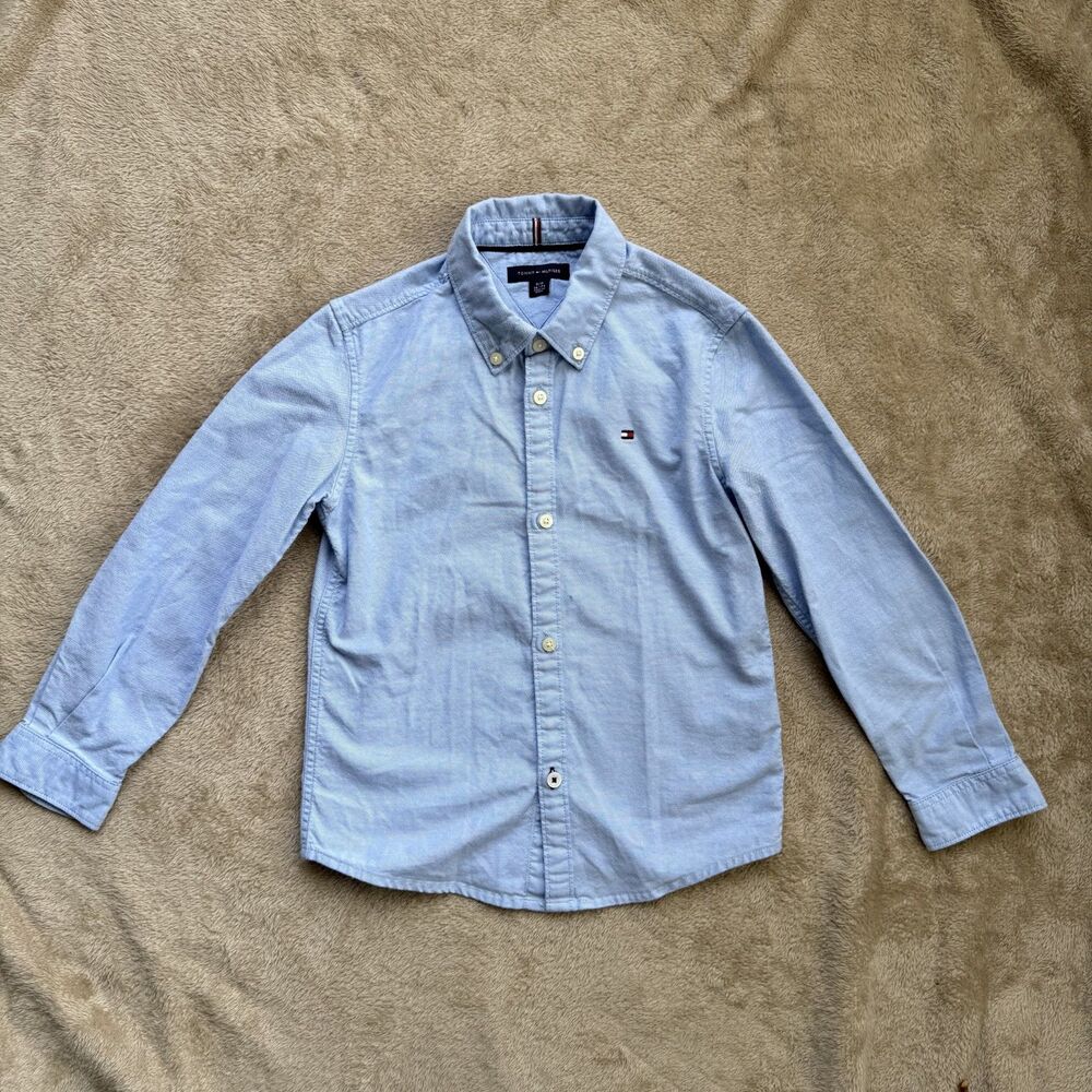 Tommy Hilfiger Boys Button Up Dress Shirt Size 6 Blue Gently Used